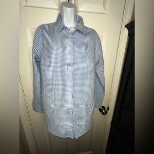Madison Mathews Women’s Large Blue White Gingham Button Up Pocket Cotton Shirt L